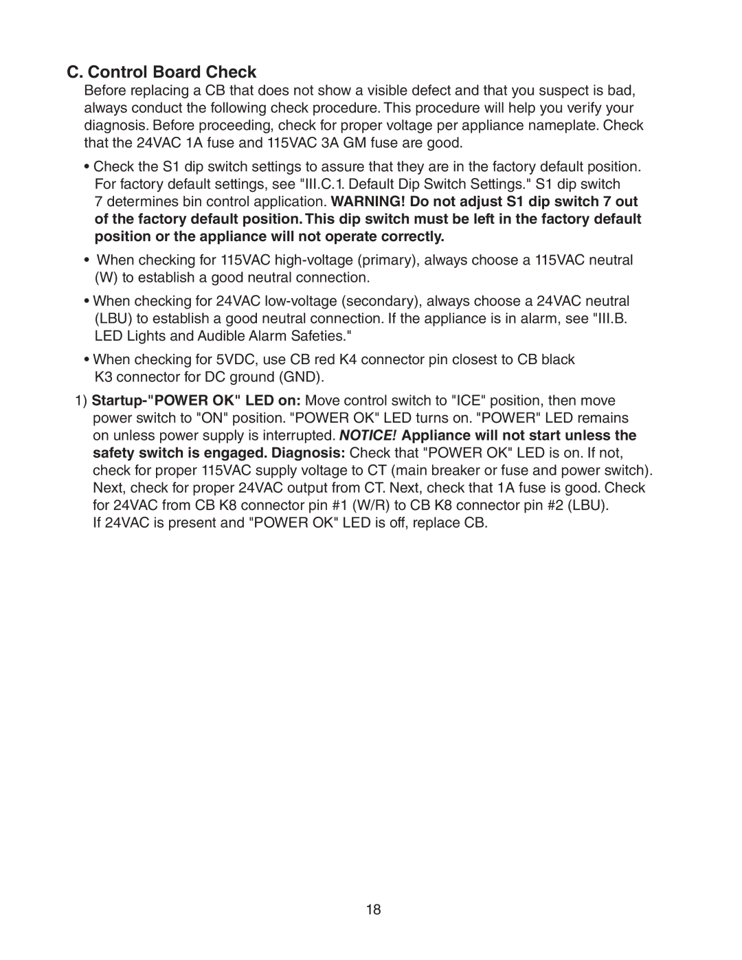 Hoshizaki dcm-75ibah service manual Control Board Check 