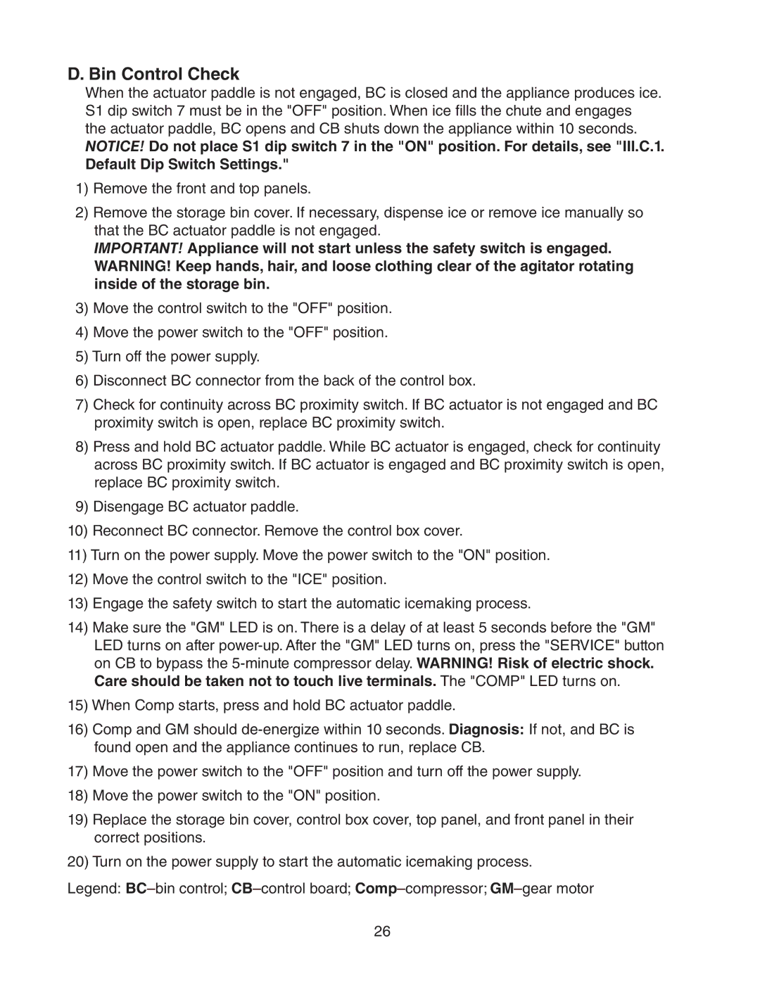 Hoshizaki dcm-75ibah service manual Bin Control Check 