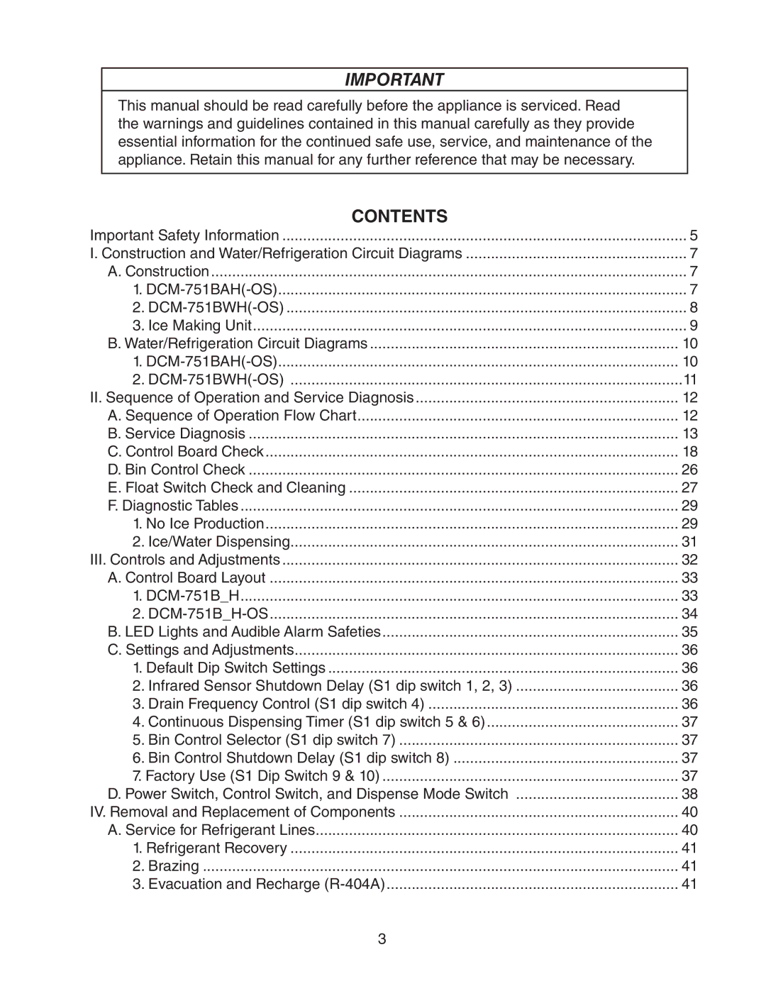 Hoshizaki dcm-75ibah service manual Contents 