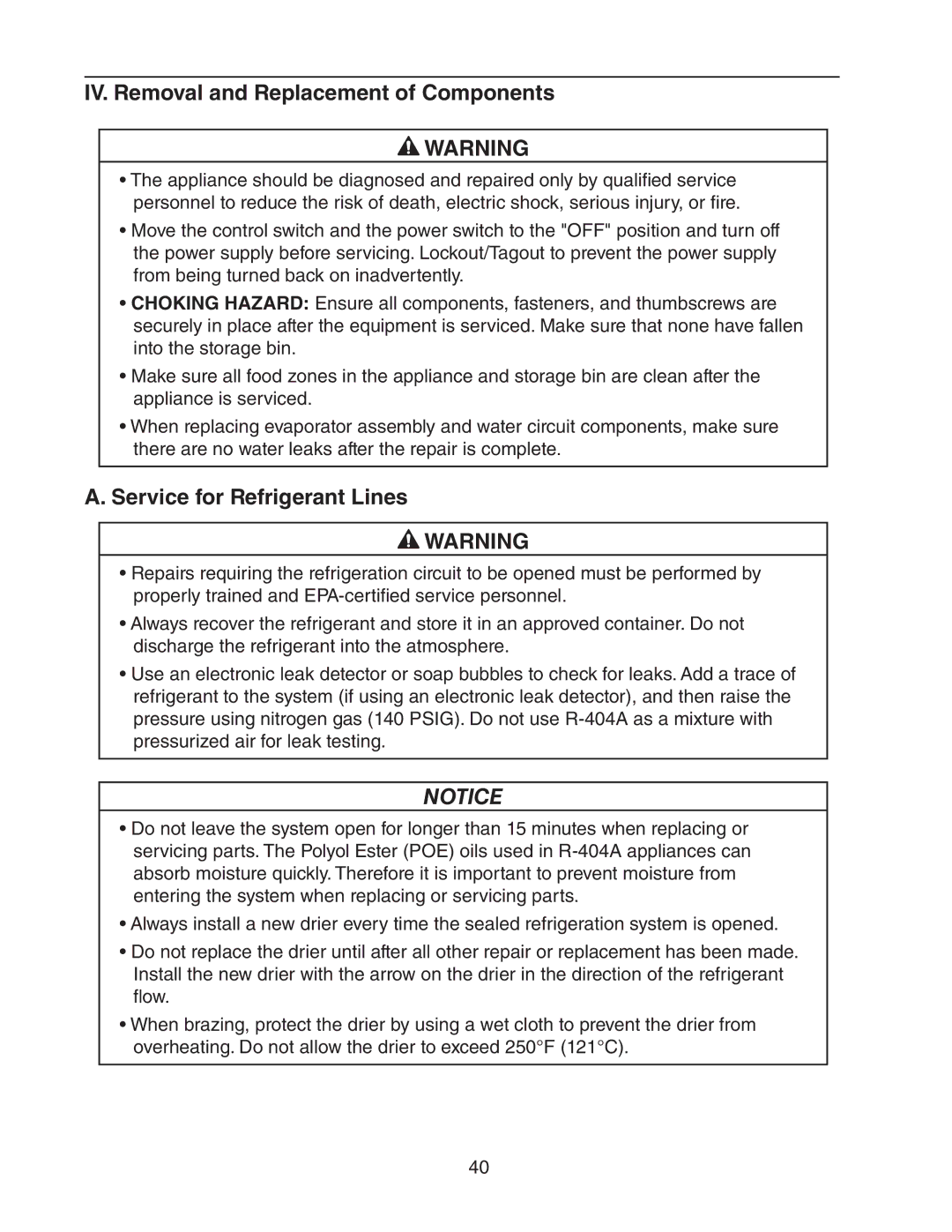 Hoshizaki dcm-75ibah service manual IV. Removal and Replacement of Components, Service for Refrigerant Lines 