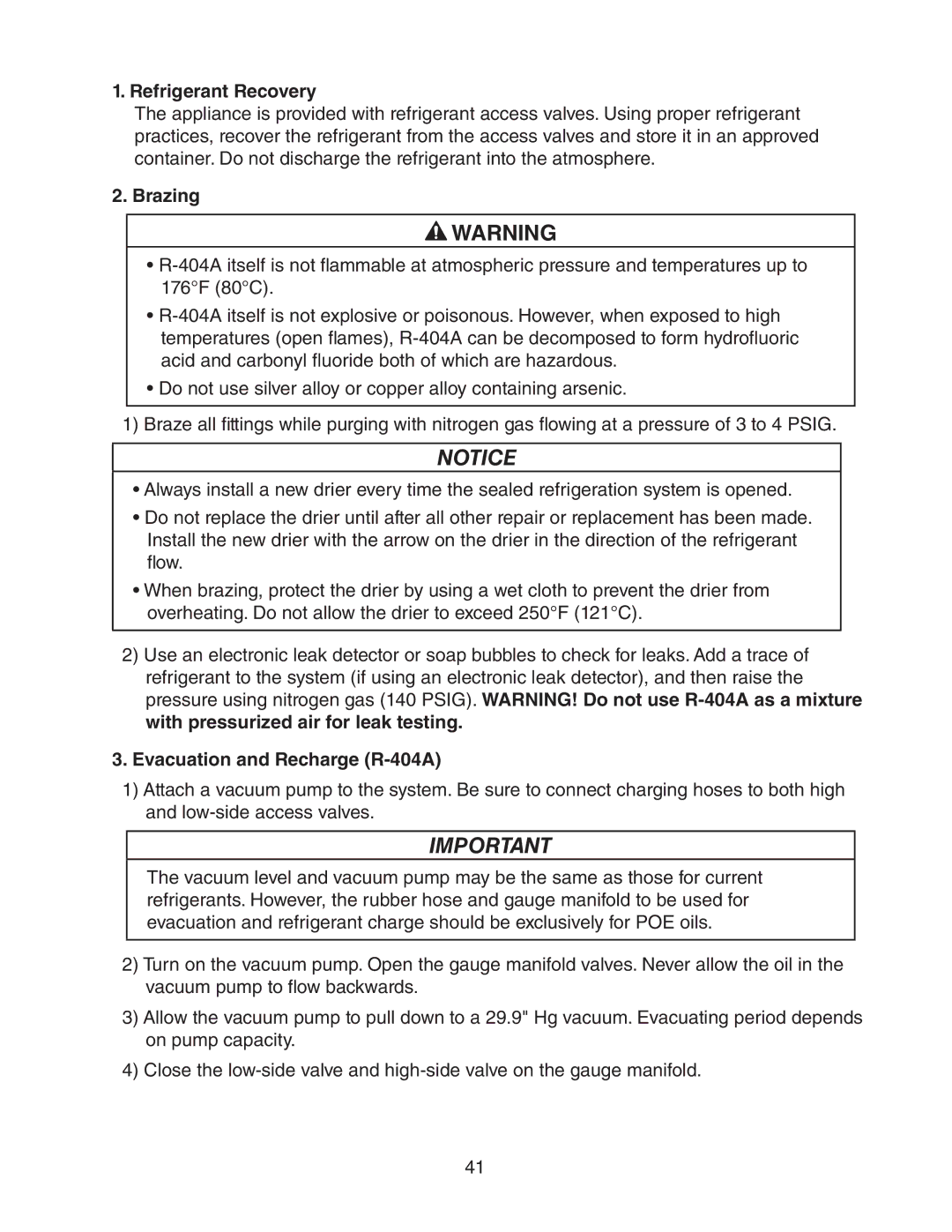 Hoshizaki dcm-75ibah service manual Refrigerant Recovery, Brazing, Evacuation and Recharge R-404A 