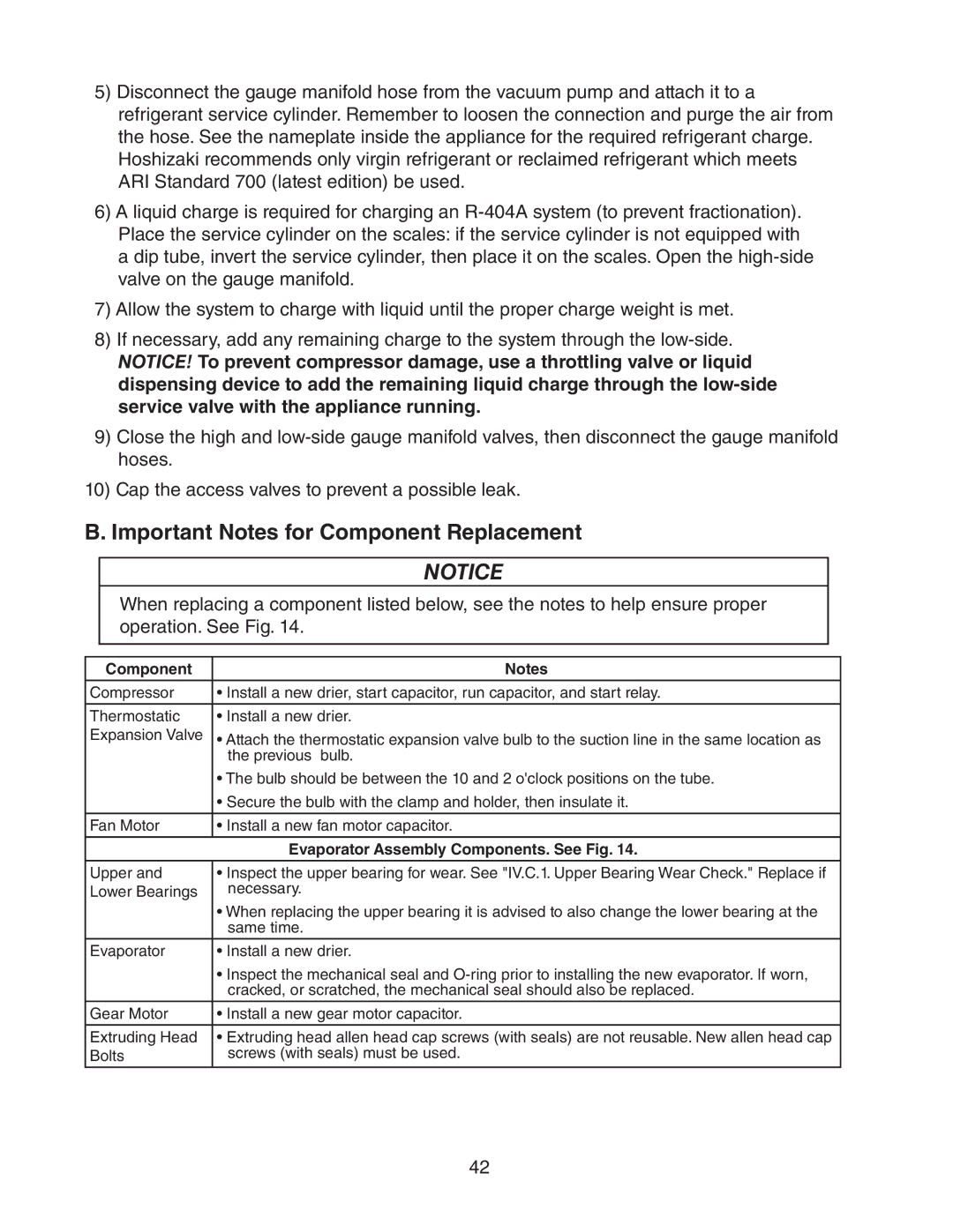 Hoshizaki dcm-75ibah service manual Important Notes for Component Replacement, Evaporator Assembly Components. See Fig 