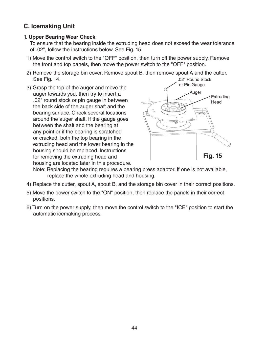 Hoshizaki dcm-75ibah service manual Icemaking Unit, Upper Bearing Wear Check 