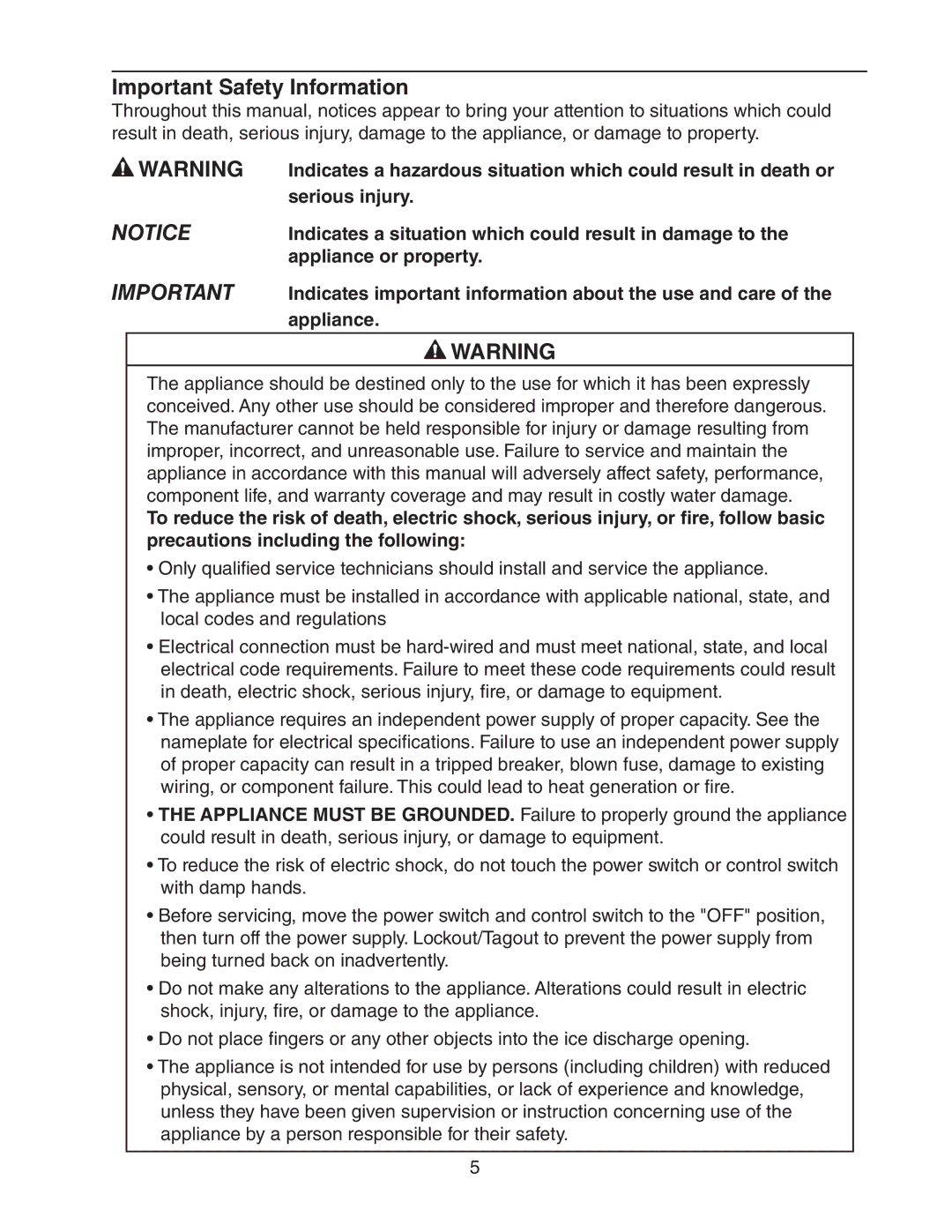 Hoshizaki dcm-75ibah service manual Important Safety Information 