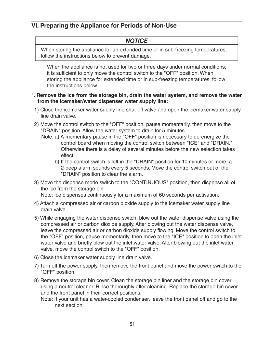 Hoshizaki dcm-75ibah service manual VI. Preparing the Appliance for Periods of Non-Use 