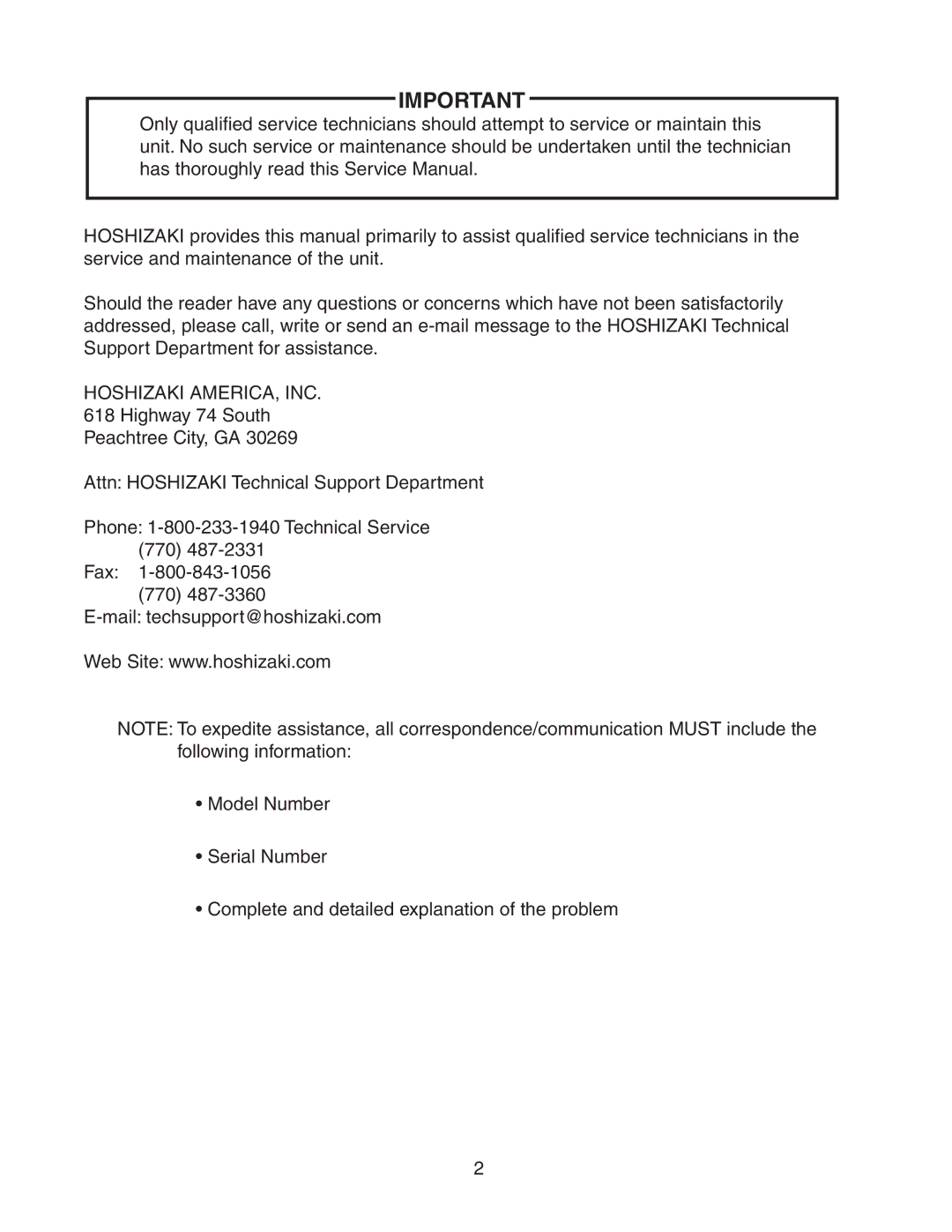 Hoshizaki DKM-500BAH service manual Hoshizaki AMERICA, INC 