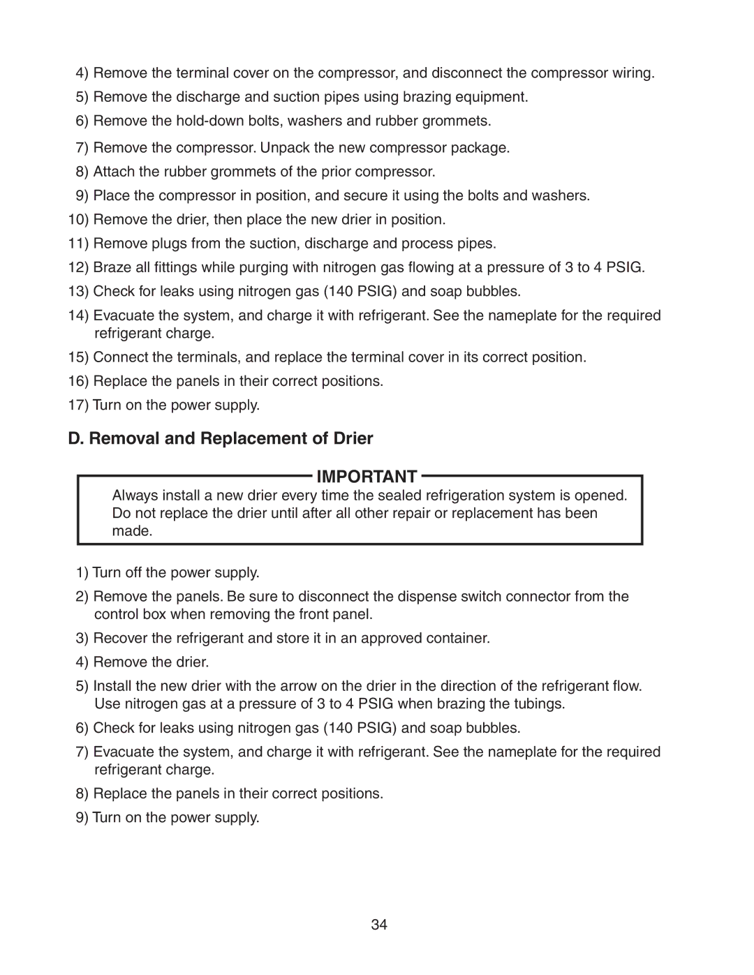 Hoshizaki DKM-500BAH service manual Removal and Replacement of Drier 