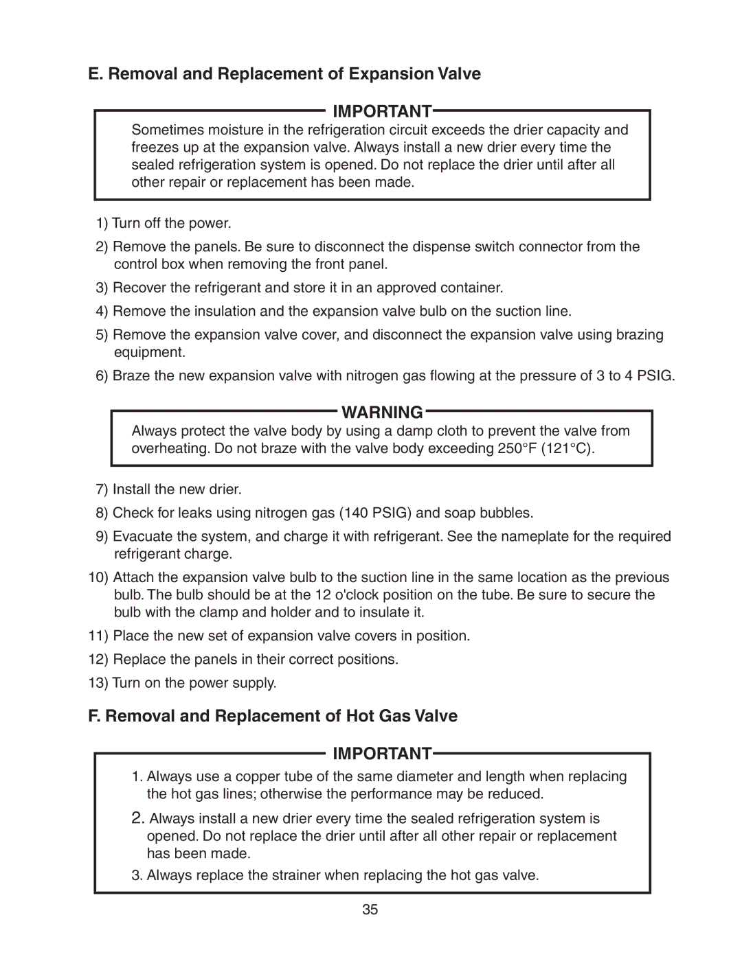 Hoshizaki DKM-500BAH service manual Removal and Replacement of Expansion Valve, Removal and Replacement of Hot Gas Valve 