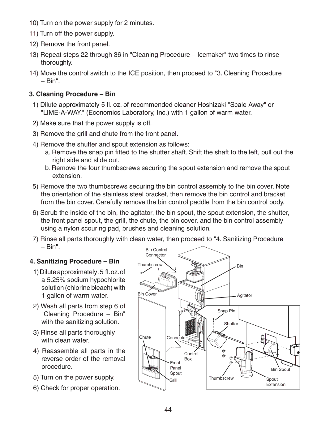 Hoshizaki DKM-500BAH service manual Cleaning Procedure Bin, Sanitizing Procedure Bin 