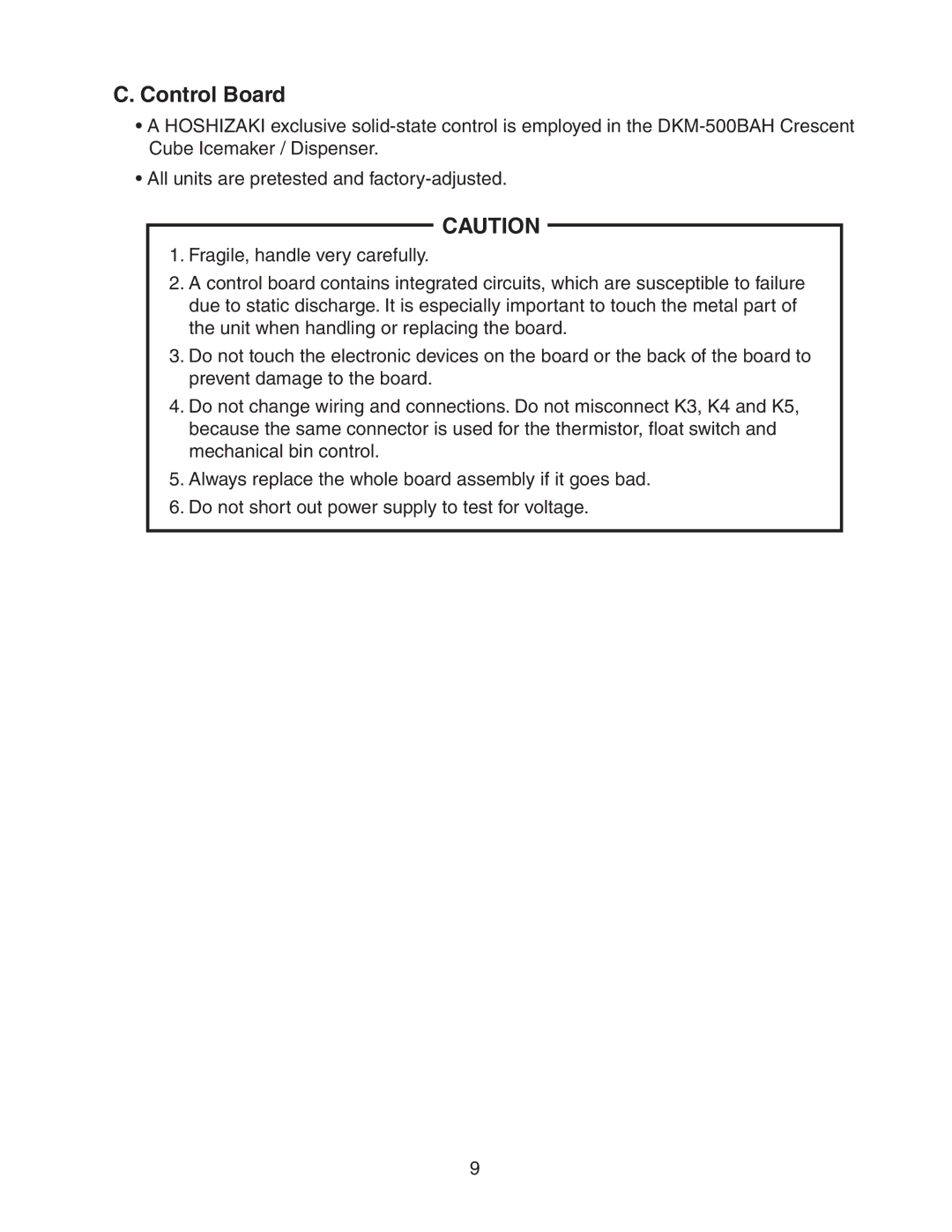Hoshizaki DKM-500BAH service manual Control Board 