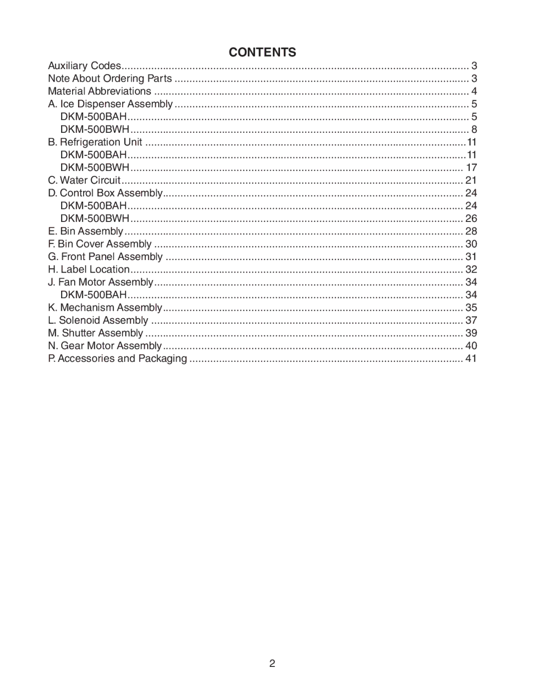 Hoshizaki DKM-500BWH manual Contents 