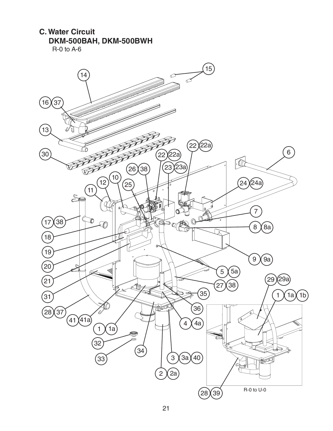 Hoshizaki manual Water Circuit DKM-500BAH, DKM-500BWH R-0 to A-6, 41 41a 12 10 22a 23 23a 24a 29a 