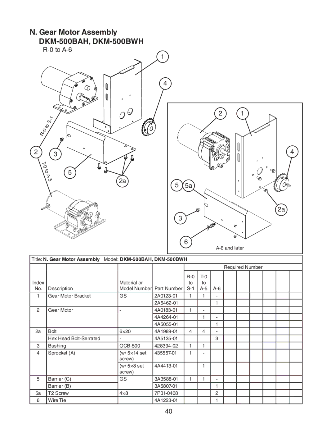 Hoshizaki manual Gear Motor Assembly DKM-500BAH, DKM-500BWH, Title N. Gear Motor Assembly Model DKM-500BAH, DKM-500BWH 