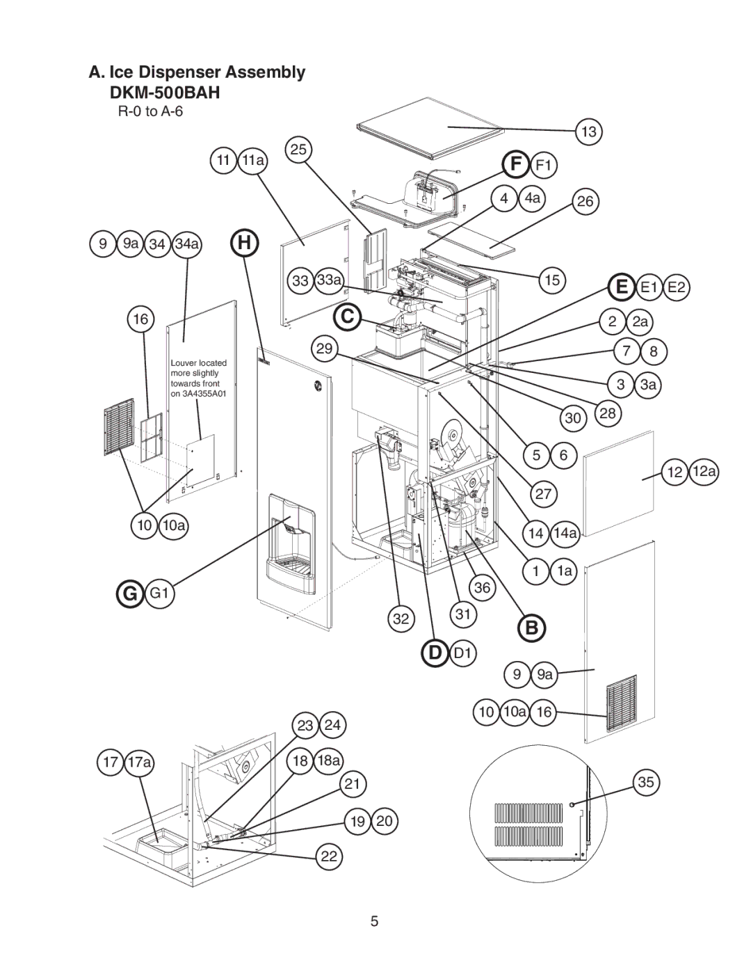 Hoshizaki DKM-500BWH manual To A-6 11 11a 9a 34 34a H 33 33a, 10a 17a 18a E1 E2 12 12a 14 14a 10 10a 