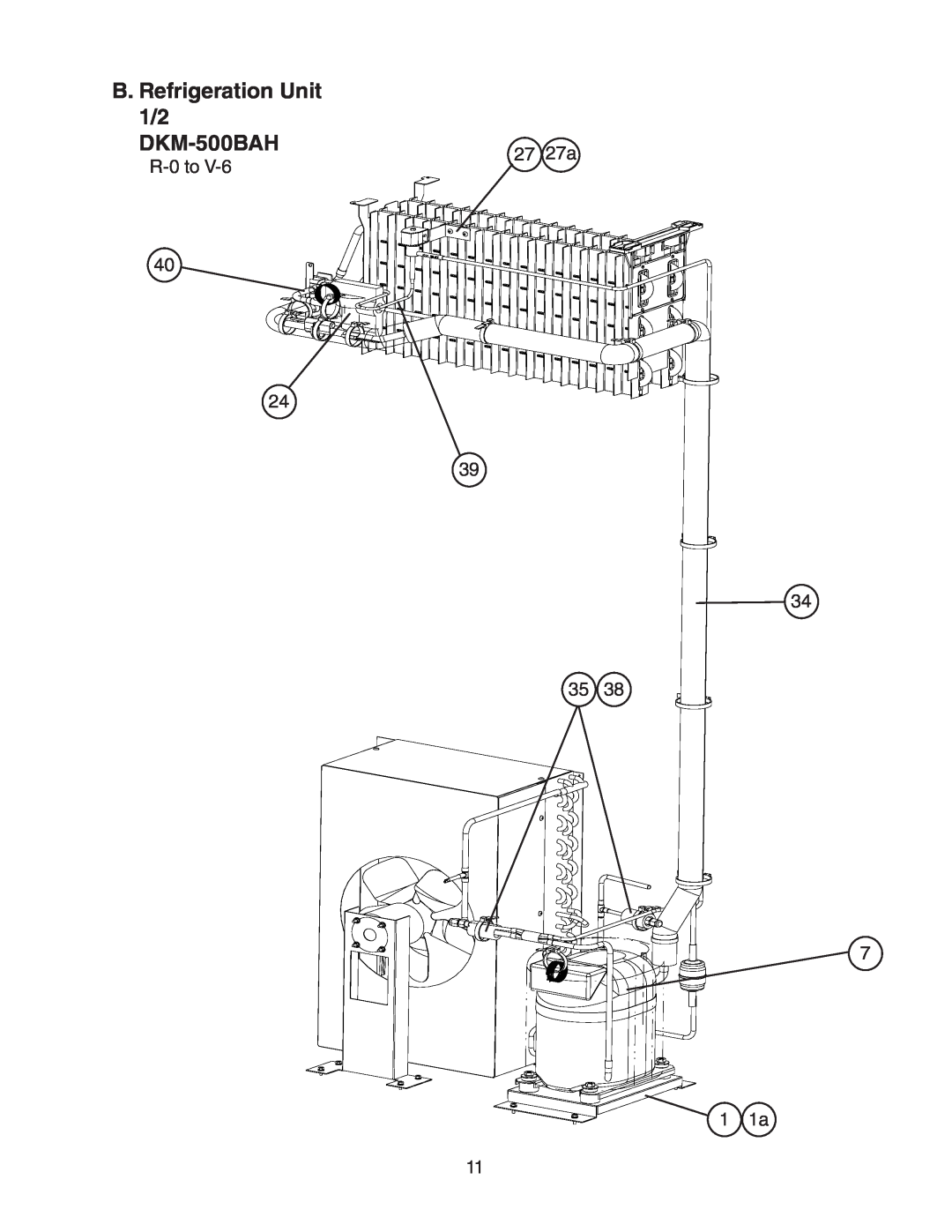 Hoshizaki DKM-500BWH manual B. Refrigeration Unit 1/2 DKM-500BAH, R-0to, 27 27a 39 34 35 7 1 1a 