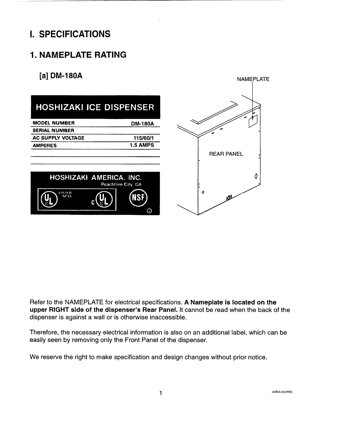 Hoshizaki DM-180AX, DM-180A8, DM-180A6 manual 