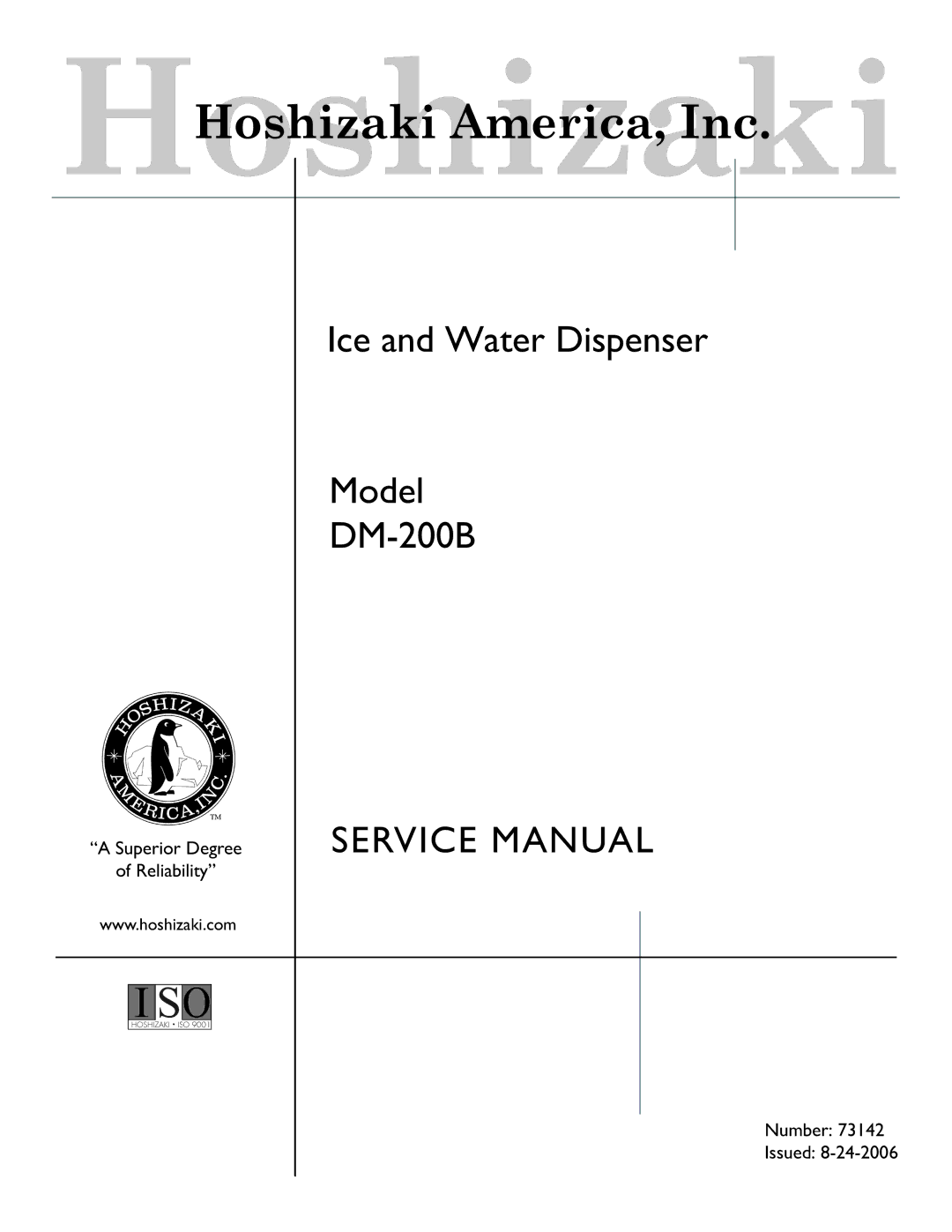 Hoshizaki service manual Ice and Water Dispenser Model DM-200B 