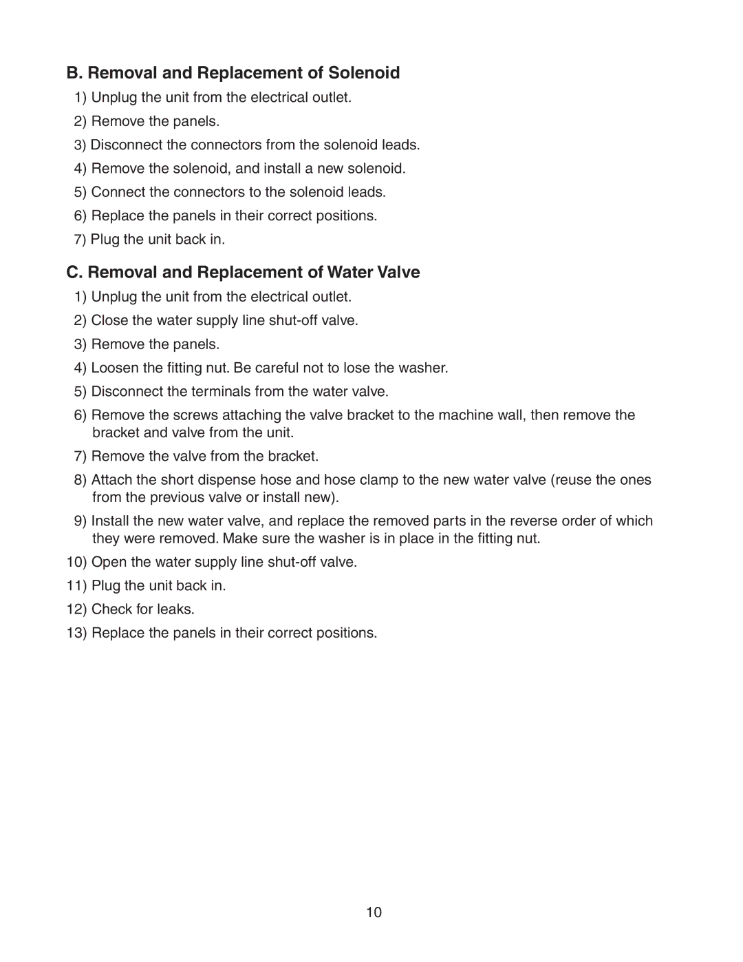 Hoshizaki DM-200B service manual Removal and Replacement of Solenoid, Removal and Replacement of Water Valve 