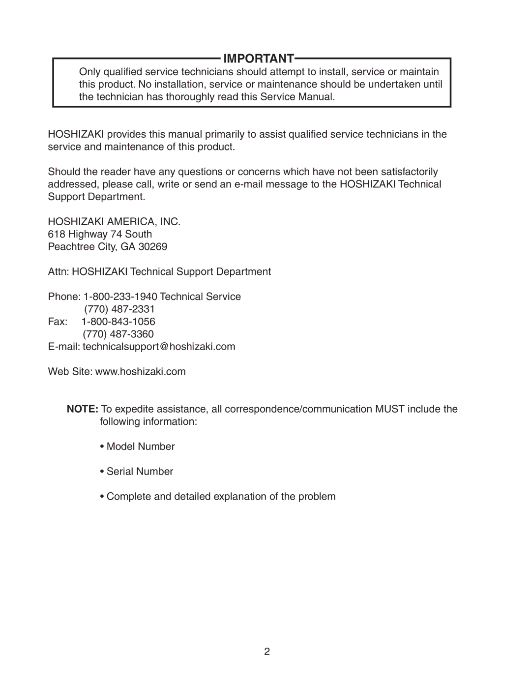 Hoshizaki DM-200B service manual Hoshizaki AMERICA, INC 