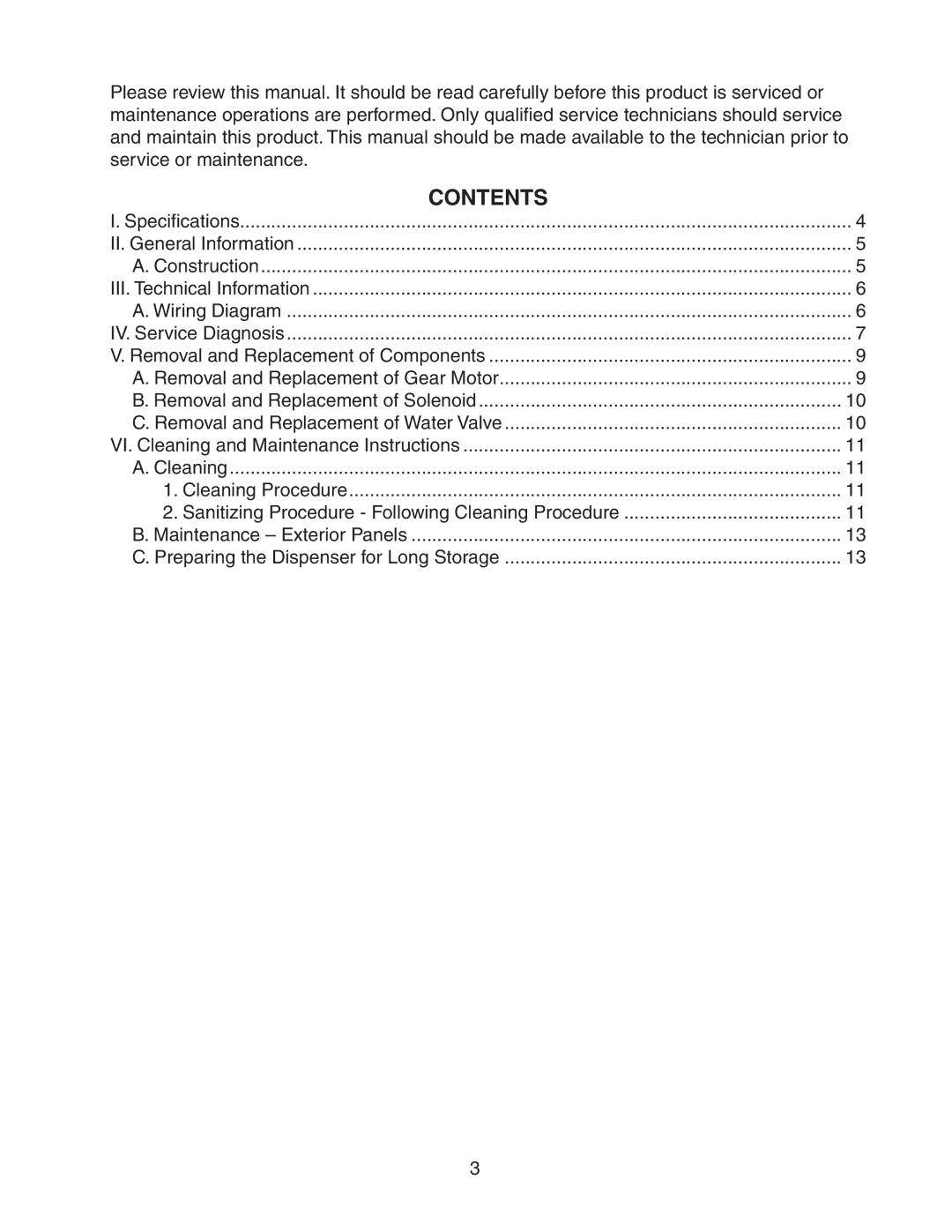 Hoshizaki DM-200B service manual Contents 