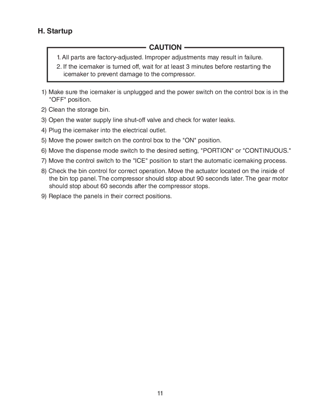 Hoshizaki DT-400BAH-OS instruction manual Startup 