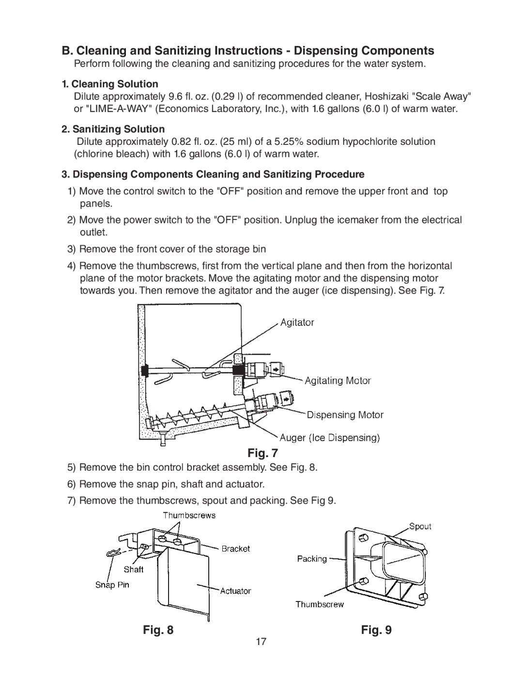 Hoshizaki DT-400BAH-OS instruction manual Cleaning and Sanitizing Instructions Dispensing Components 