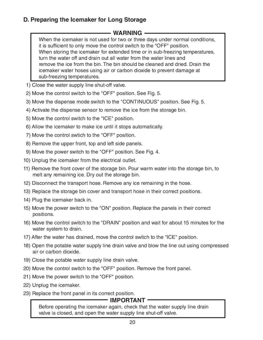 Hoshizaki DT-400BAH-OS instruction manual Preparing the Icemaker for Long Storage 