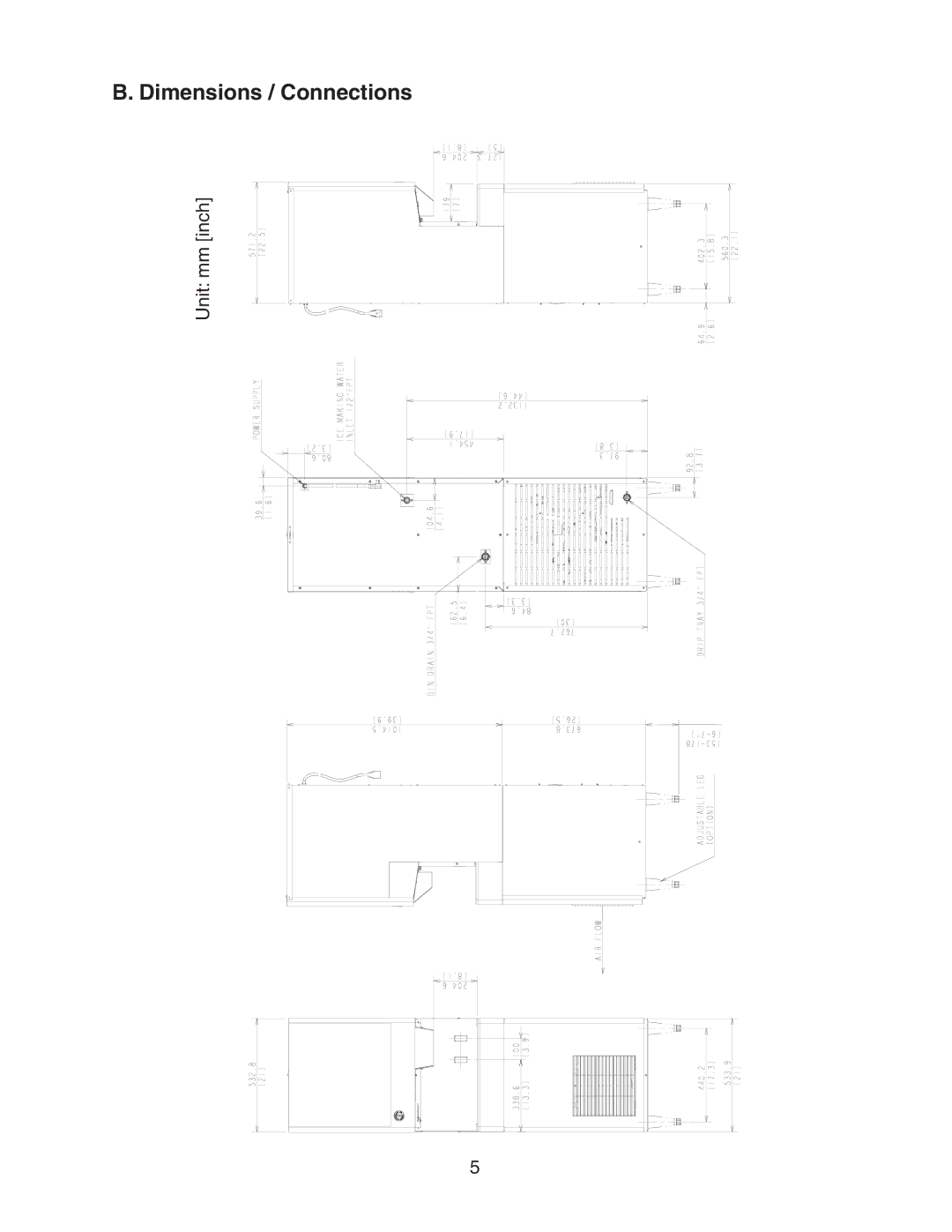 Hoshizaki DT-400BAH-OS instruction manual Dimensions / Connections 