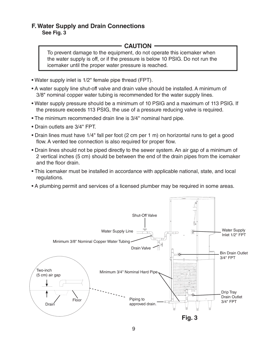 Hoshizaki DT-400BAH-OS instruction manual Water Supply and Drain Connections 