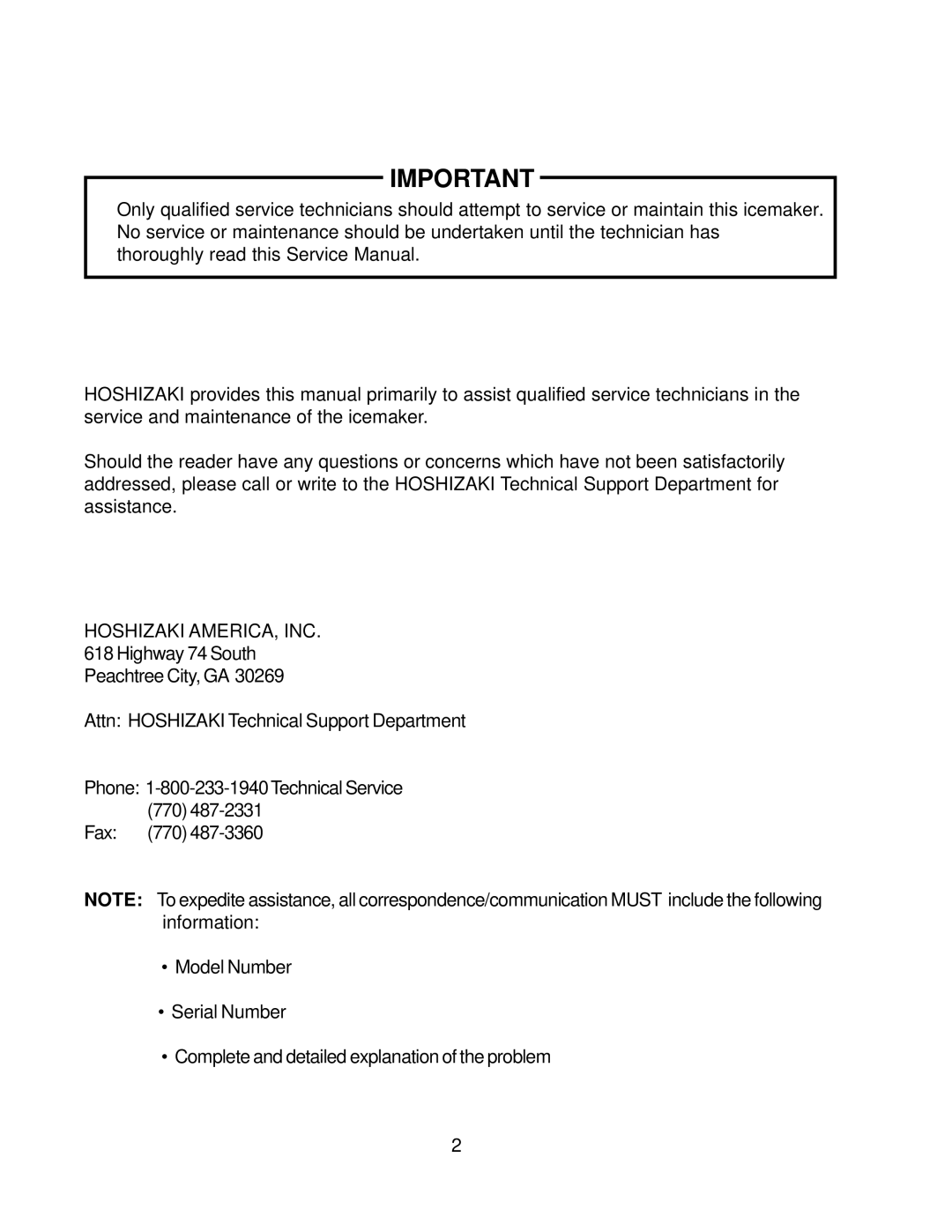 Hoshizaki F-1000MRF/-C, F-1000MAF/-C, F-1000MLF/-C, F-1000MWF/-C service manual Hoshizaki AMERICA, INC 