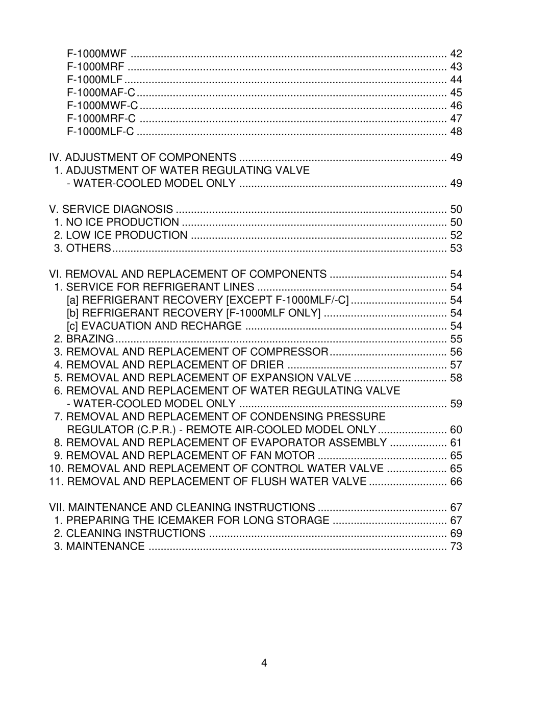 Hoshizaki F-1000MAF/-C, F-1000MLF/-C, F-1000MRF/-C, F-1000MWF/-C service manual 