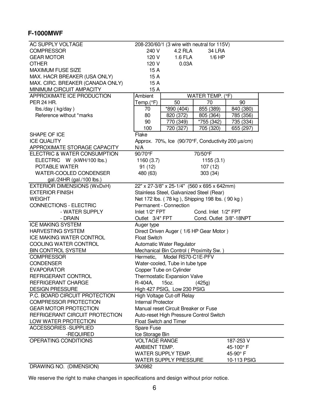 Hoshizaki F-1000MRF/-C, F-1000MAF/-C, F-1000MLF/-C, F-1000MWF/-C service manual WATER-COOLED Condenser 