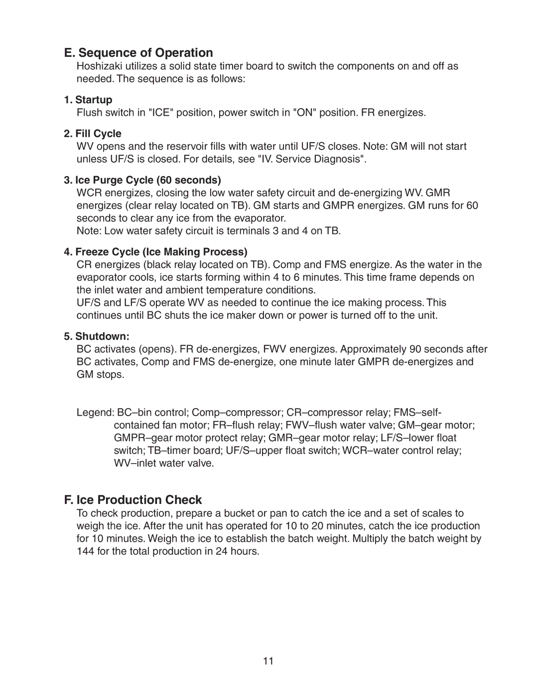 Hoshizaki F-300BAF service manual Sequence of Operation, Ice Production Check 