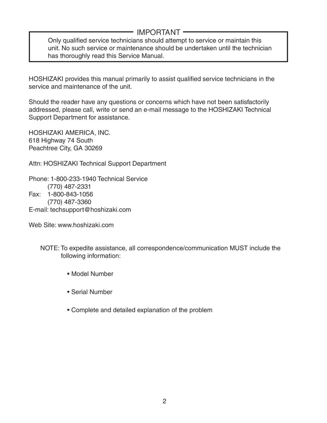 Hoshizaki F-300BAF service manual Hoshizaki AMERICA, INC 