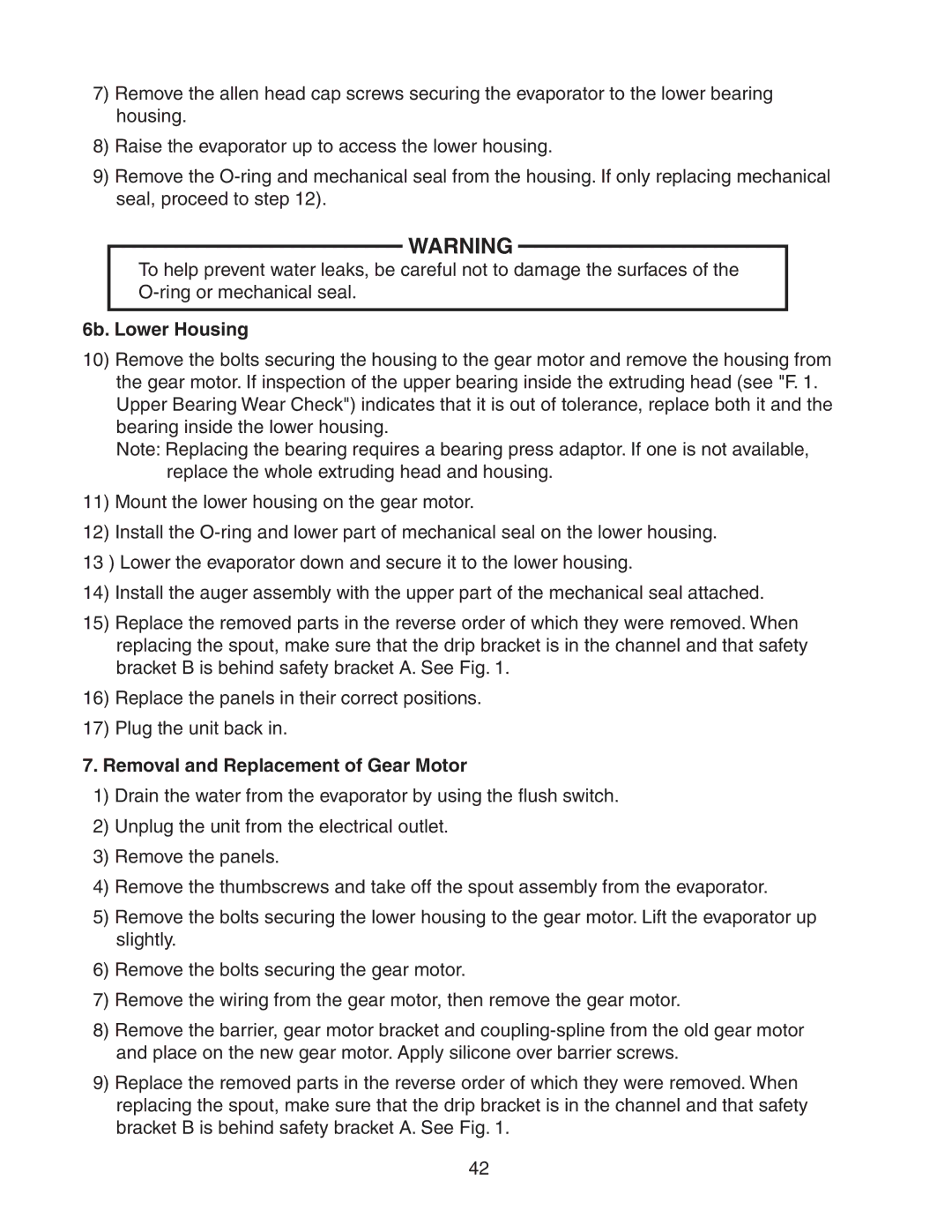 Hoshizaki F-300BAF service manual 6b. Lower Housing, Removal and Replacement of Gear Motor 