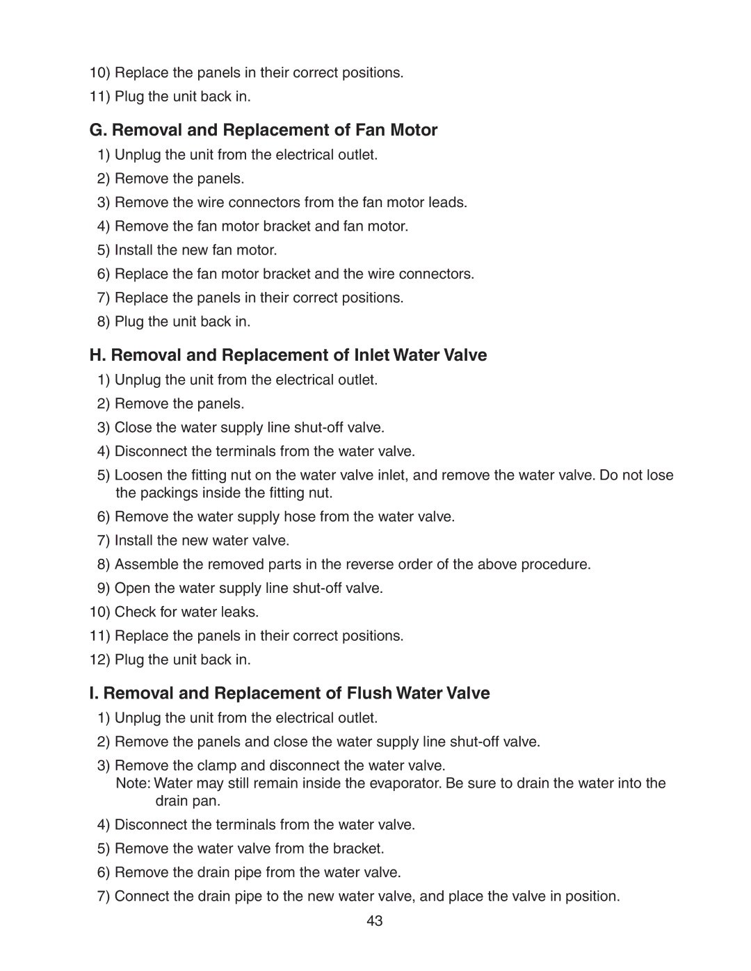 Hoshizaki F-300BAF service manual Removal and Replacement of Fan Motor, Removal and Replacement of Inlet Water Valve 