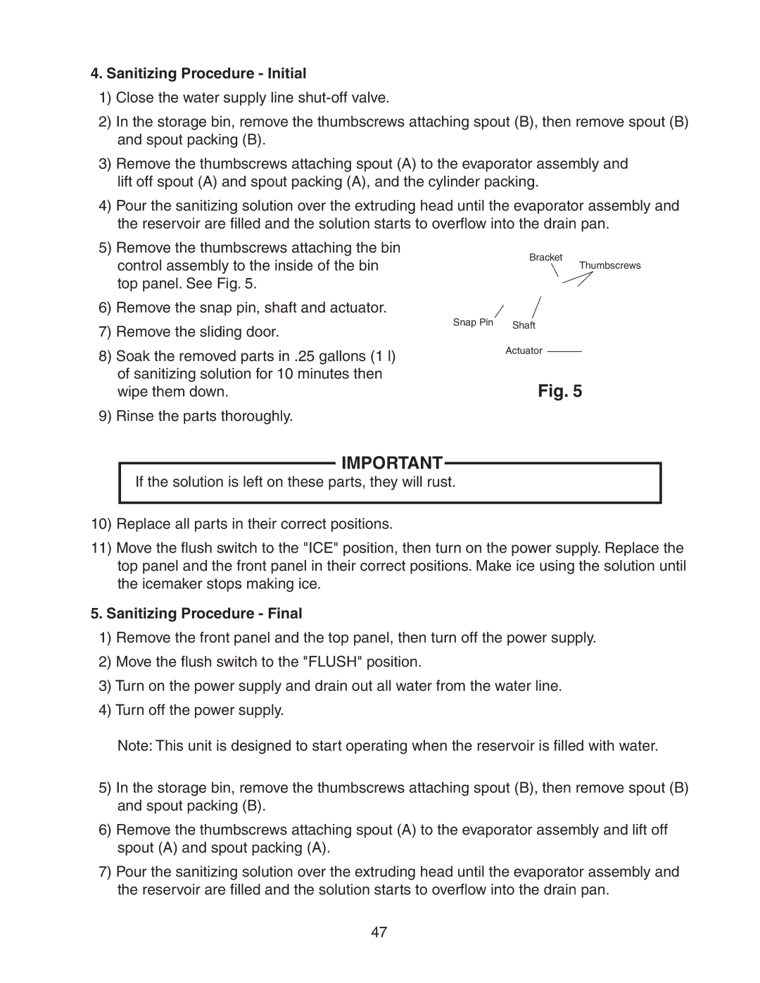 Hoshizaki F-300BAF service manual Sanitizing Procedure Initial, Sanitizing Procedure Final 