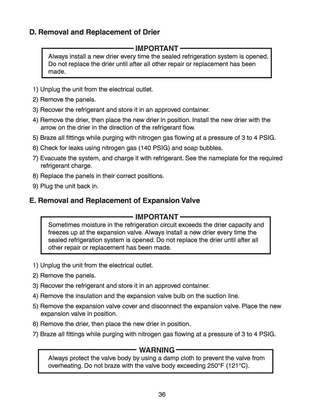 Hoshizaki F-300BAF service manual D. Removal and Replacement of Drier, E. Removal and Replacement of Expansion Valve 