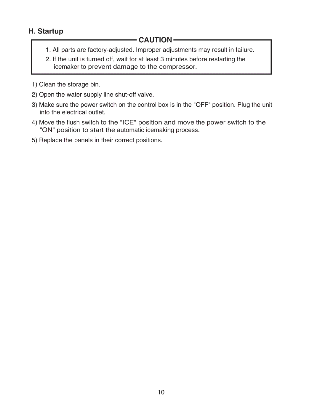 Hoshizaki F-330BAH(-C) instruction manual Startup 