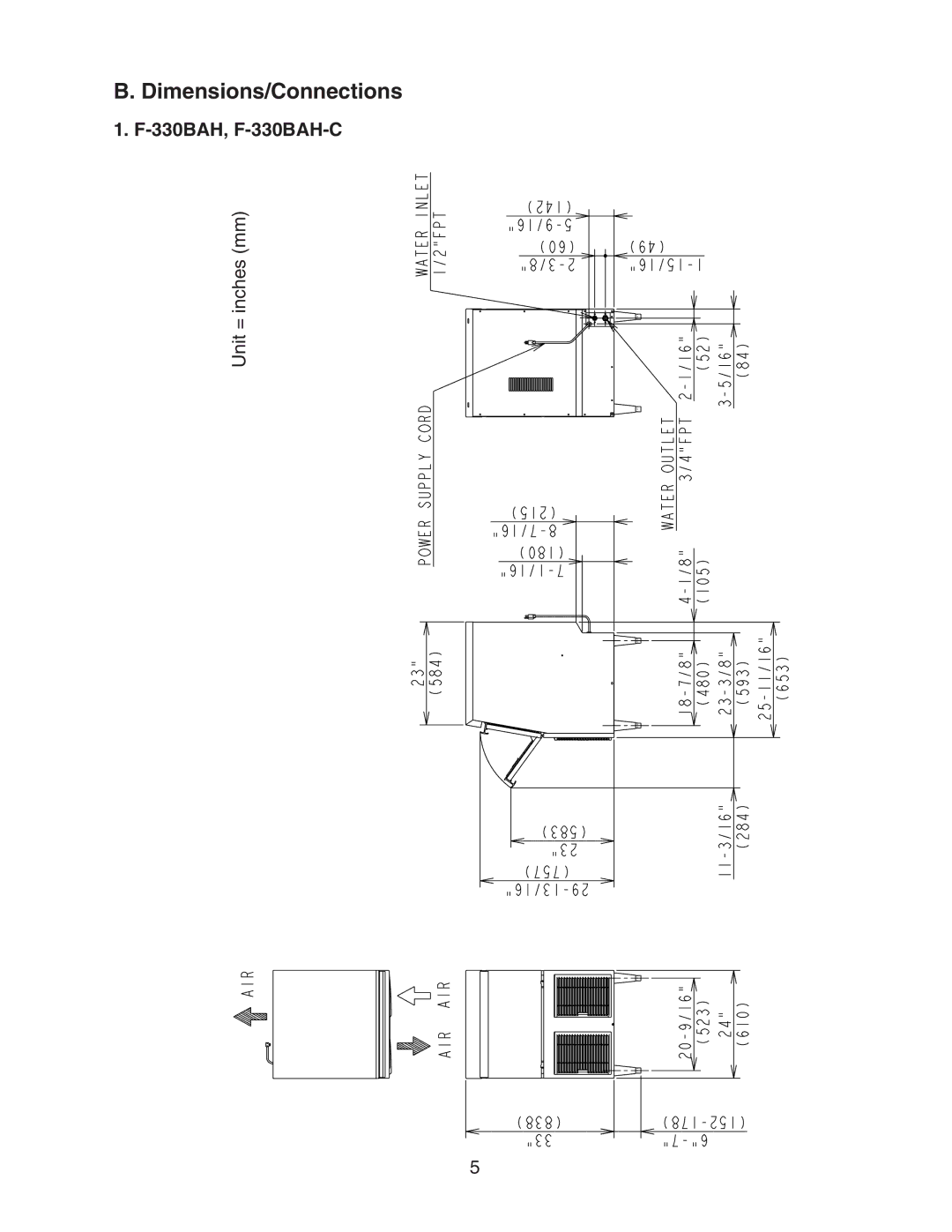 Hoshizaki F-330BAH(-C) instruction manual Dimensions/Connections 