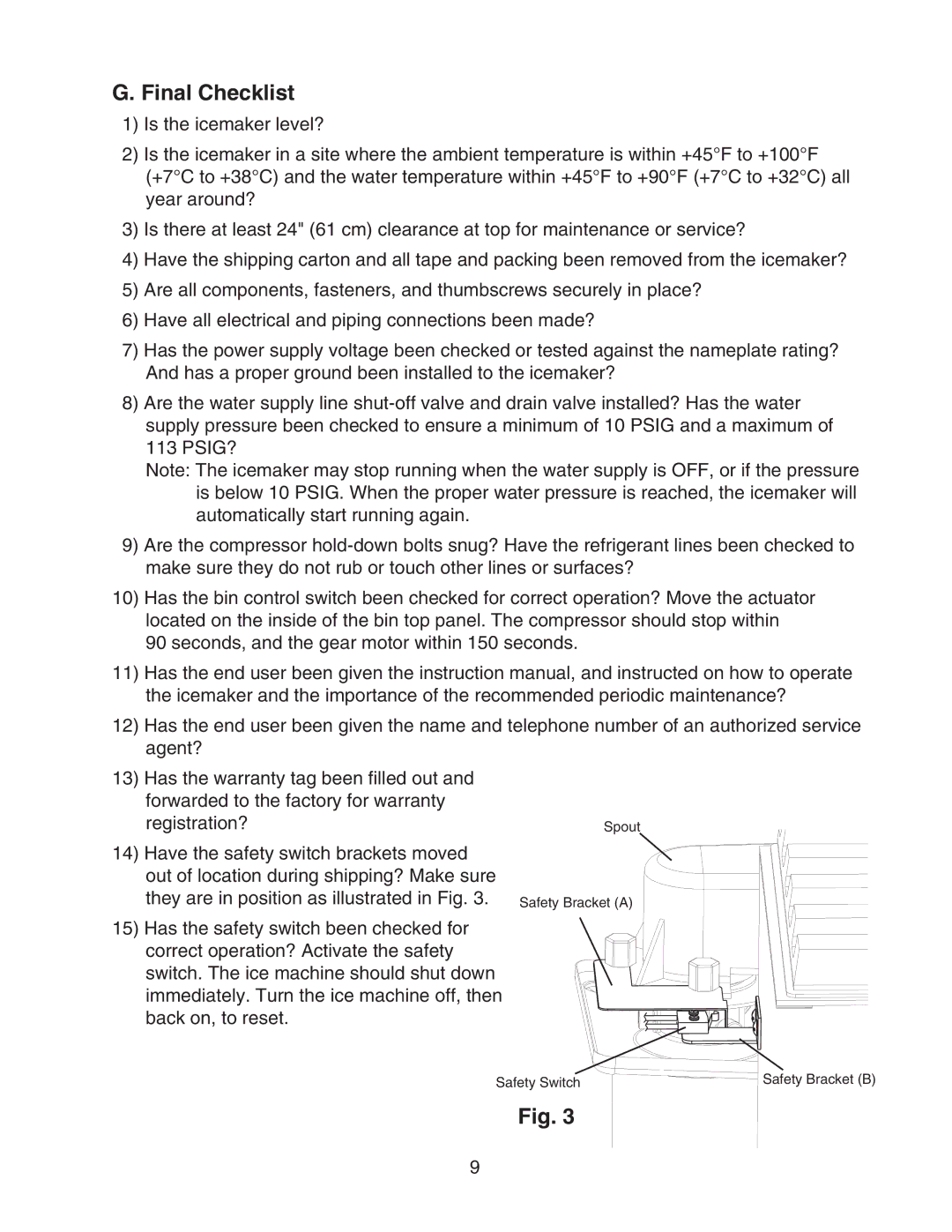 Hoshizaki F-330BAH(-C) instruction manual Final Checklist 