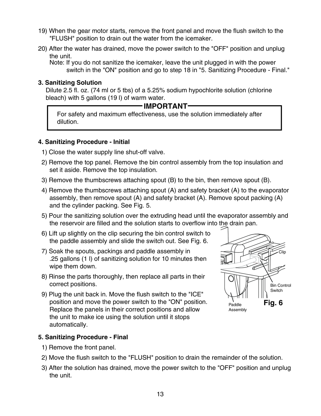 Hoshizaki F-330BAH(-C) instruction manual Sanitizing Solution, Sanitizing Procedure - Initial, Sanitizing Procedure - Final 