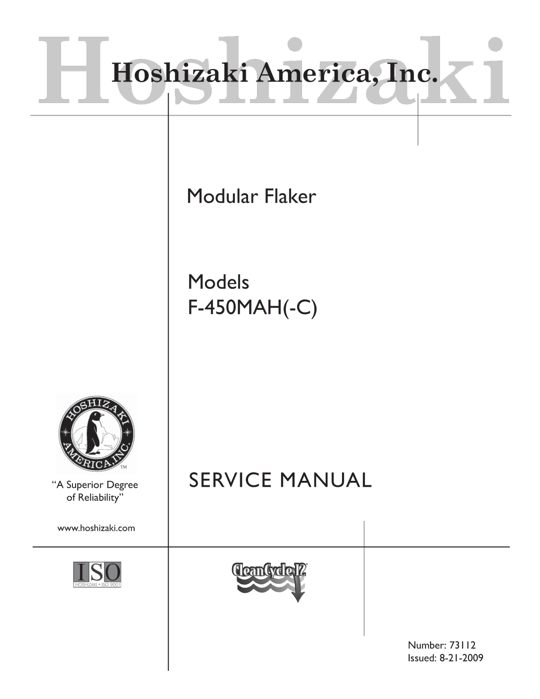 Hoshizaki F-450MAH-C service manual Modular Flaker Models 450MAH-C 