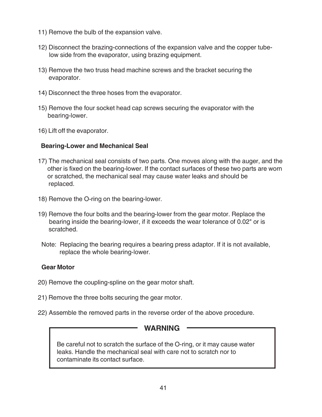 Hoshizaki F-450MAH-C service manual Bearing-Lower and Mechanical Seal, Gear Motor 