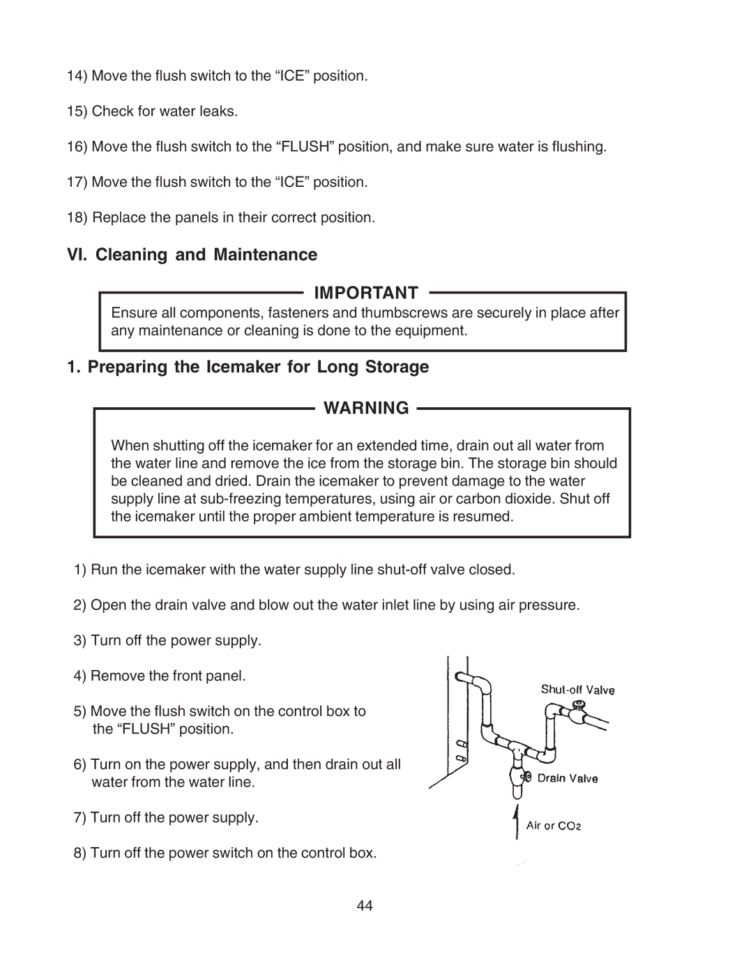 Hoshizaki F-450MAH-C service manual VI. Cleaning and Maintenance, Preparing the Icemaker for Long Storage 