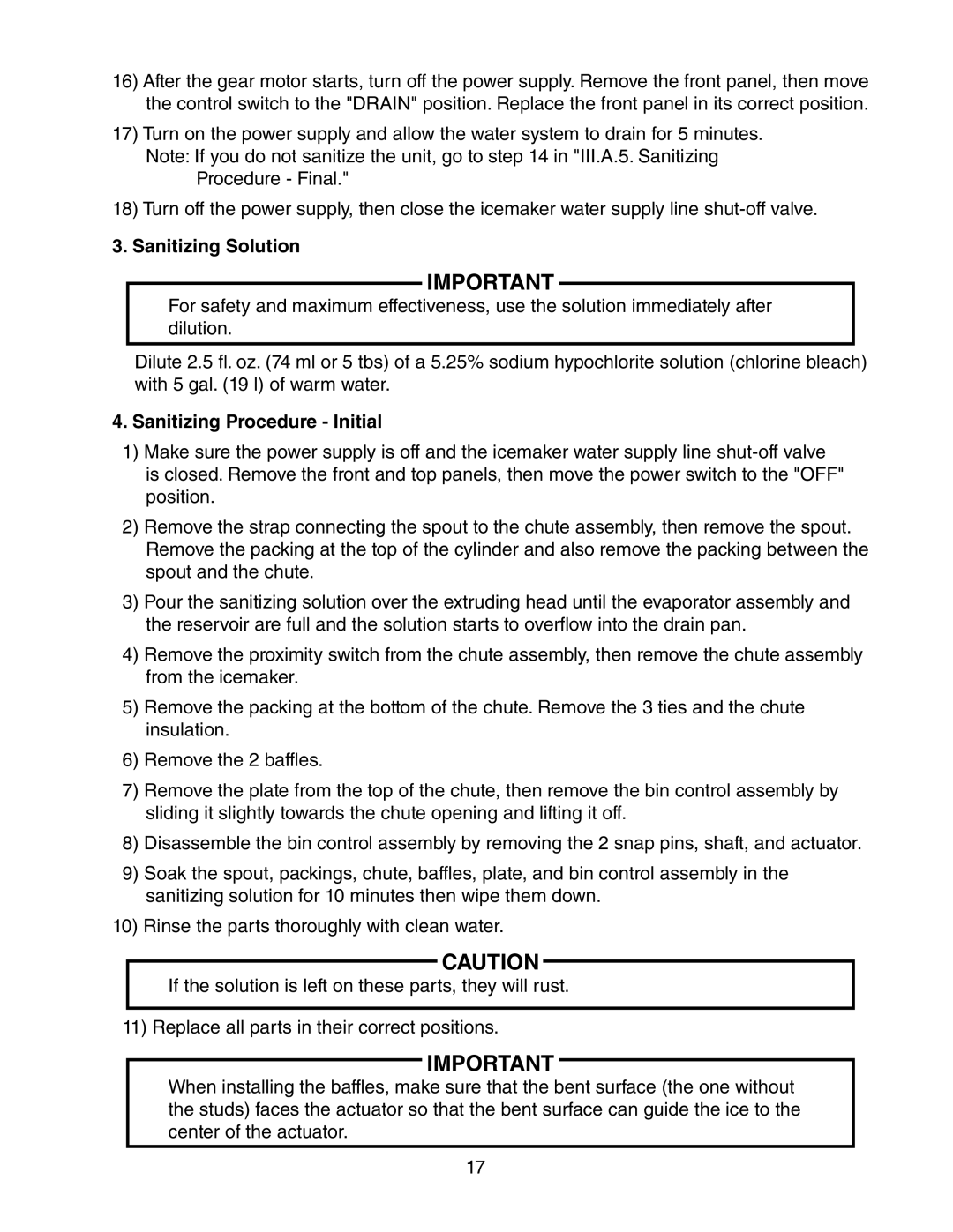 Hoshizaki F-450MAH(-C) instruction manual Sanitizing Solution, Sanitizing Procedure Initial 