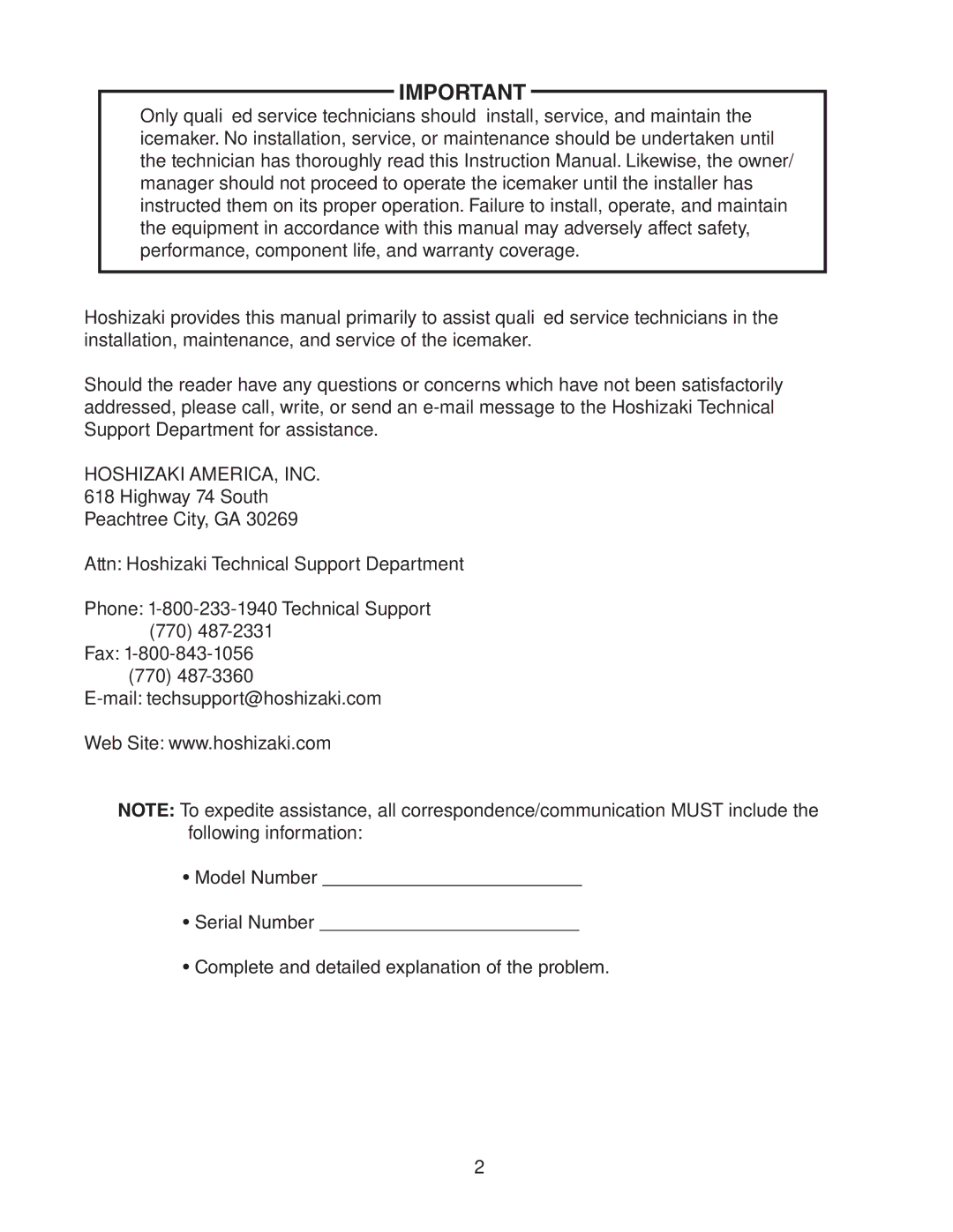 Hoshizaki F-450MAH(-C) instruction manual Hoshizaki AMERICA, INC 