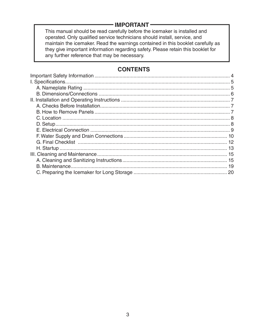 Hoshizaki F-450MAH(-C) instruction manual Contents 