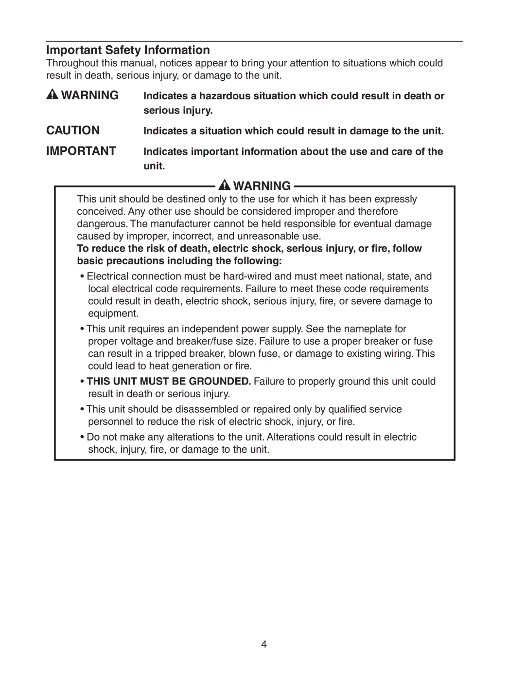 Hoshizaki F-450MAH(-C) instruction manual Important Safety Information, Serious injury, Unit 