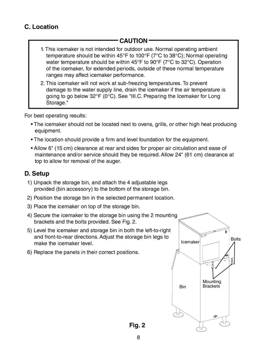 Hoshizaki F-450MAH(-C) instruction manual Location, Setup 